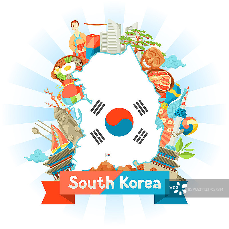 韩国地图设计与韩国传统符号图片素材