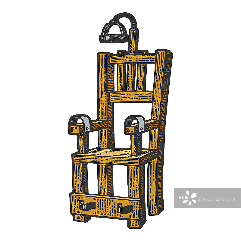 电椅彩色素描雕刻图片素材