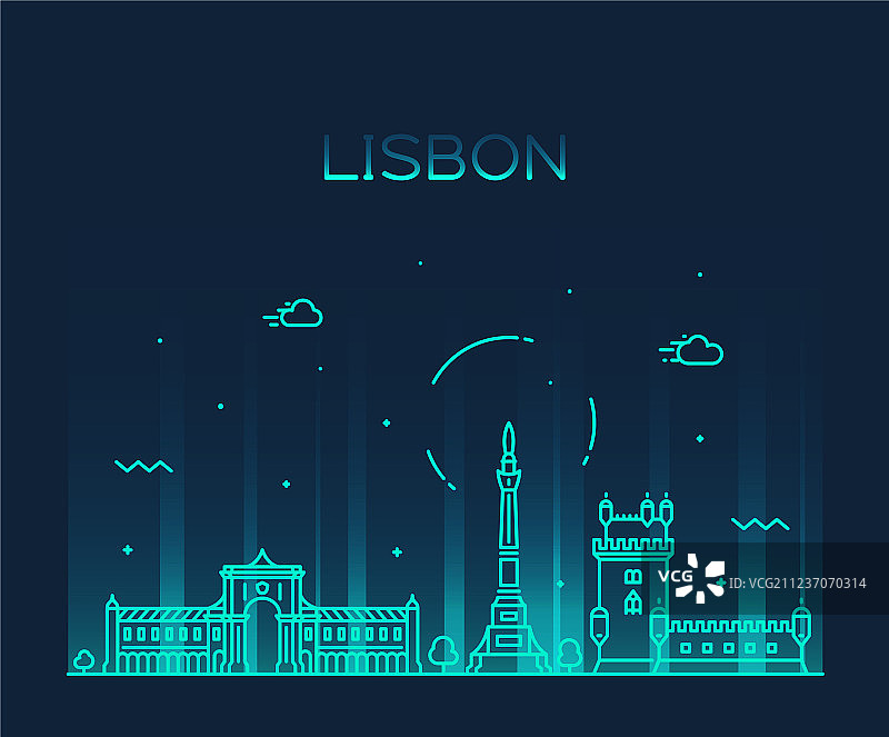 葡萄牙里斯本城市天际线线性风格图片素材