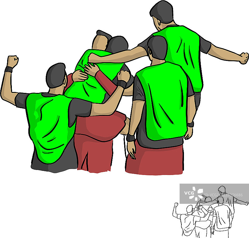 进球后快乐的男性足球队图片素材