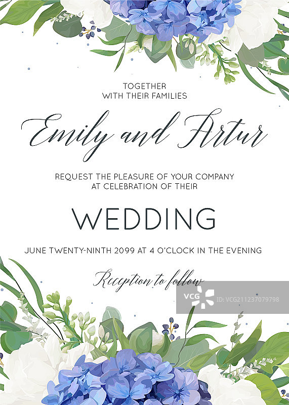 绣球花婚礼邀请卡设计图片素材