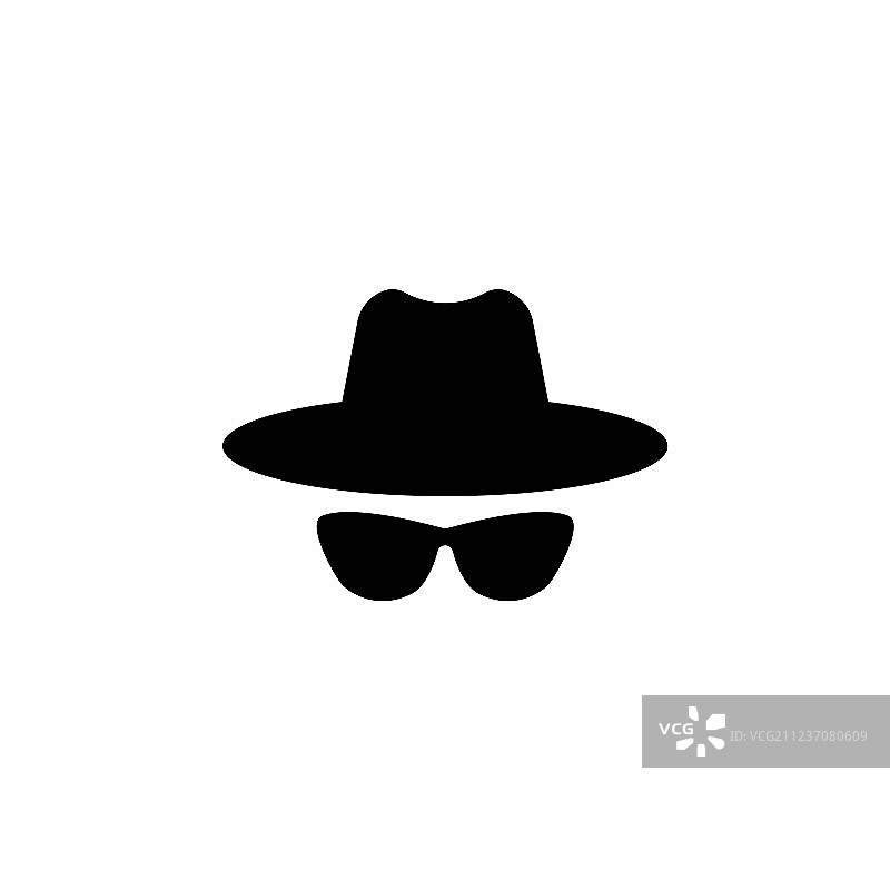 特工图标：间谍太阳镜、帽子和眼镜图片素材
