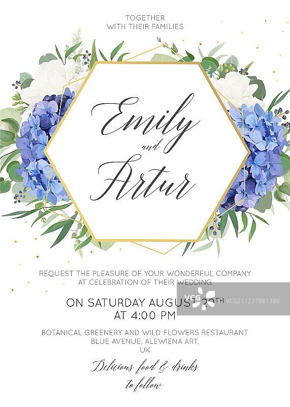 婚礼花卉请柬日期卡设计图片素材