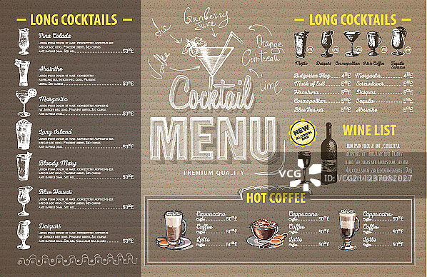 纸板复古鸡尾酒菜单设计图片素材