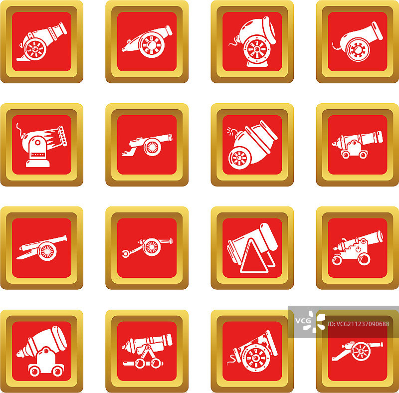 红色方块复古大炮图标图片素材