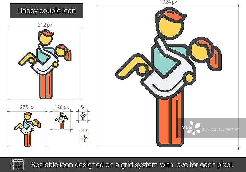 幸福情侣线性图标图片素材