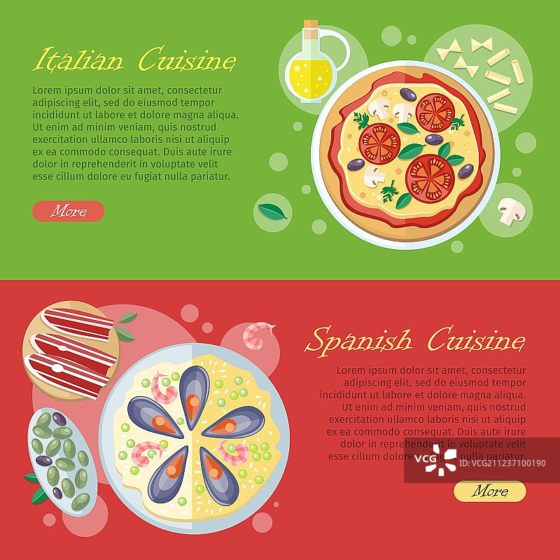 西班牙美食网页banner：海鲜饭、火腿、塔帕斯图片素材