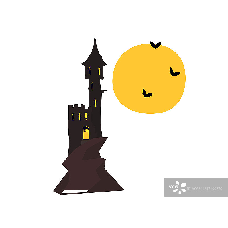 万圣节城堡塔楼与蝙蝠和满月图片素材