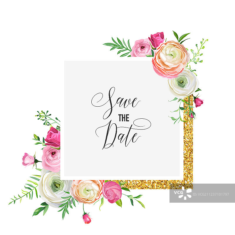 带鲜花装饰的婚礼邀请函贺卡图片素材