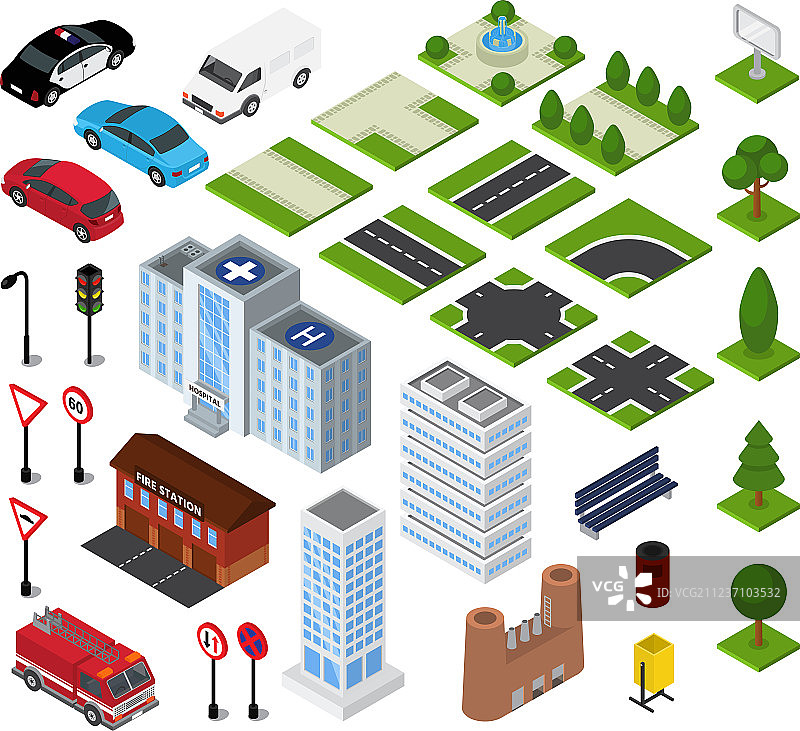 城市2.5D等距城市景观图片素材