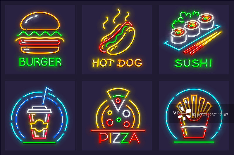 霓虹快餐图标合集图片素材