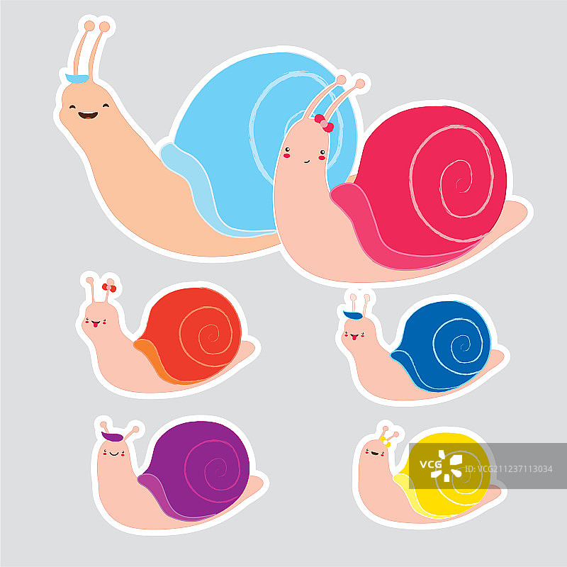 可爱的彩色蜗牛贴纸合集图片素材
