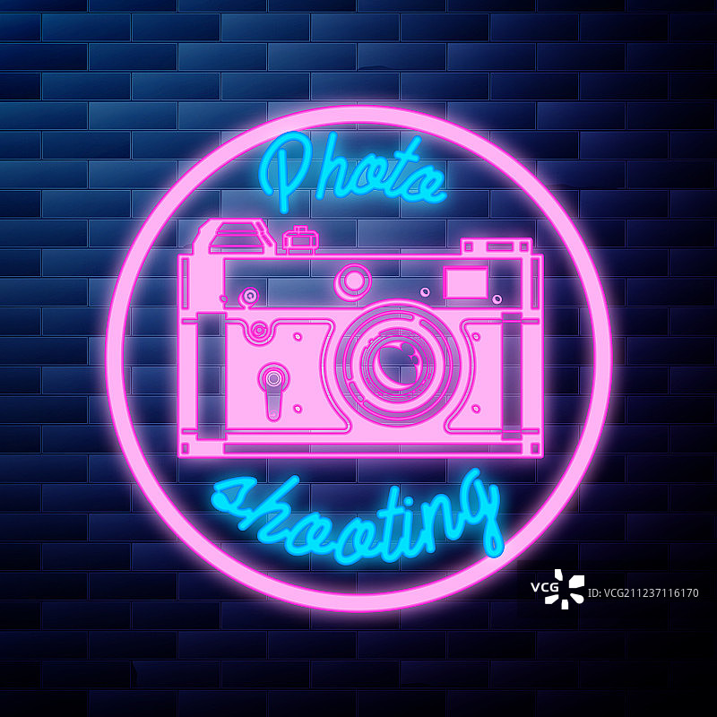 复古摄影师标志发光霓虹灯图片素材