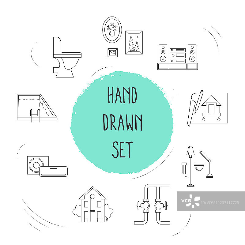 房屋线条风格设计图标合集图片素材