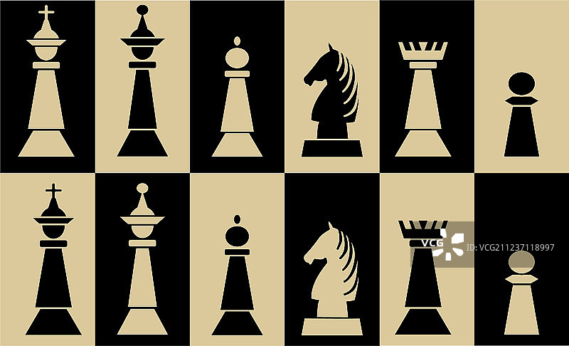 白色棋盘上的国际象棋棋子套装图片素材