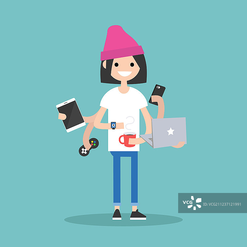 使用中的多任务处理千禧一代概念年轻女孩图片素材
