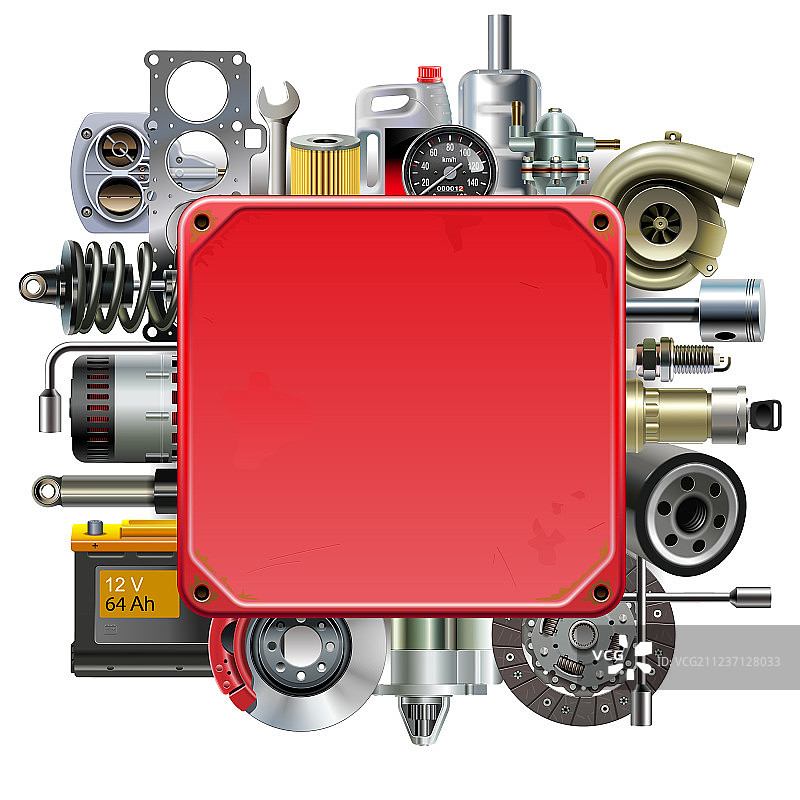 带有汽车零件的红色金属板图片素材