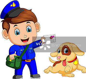 友善的邮递员和可爱的狗图片素材