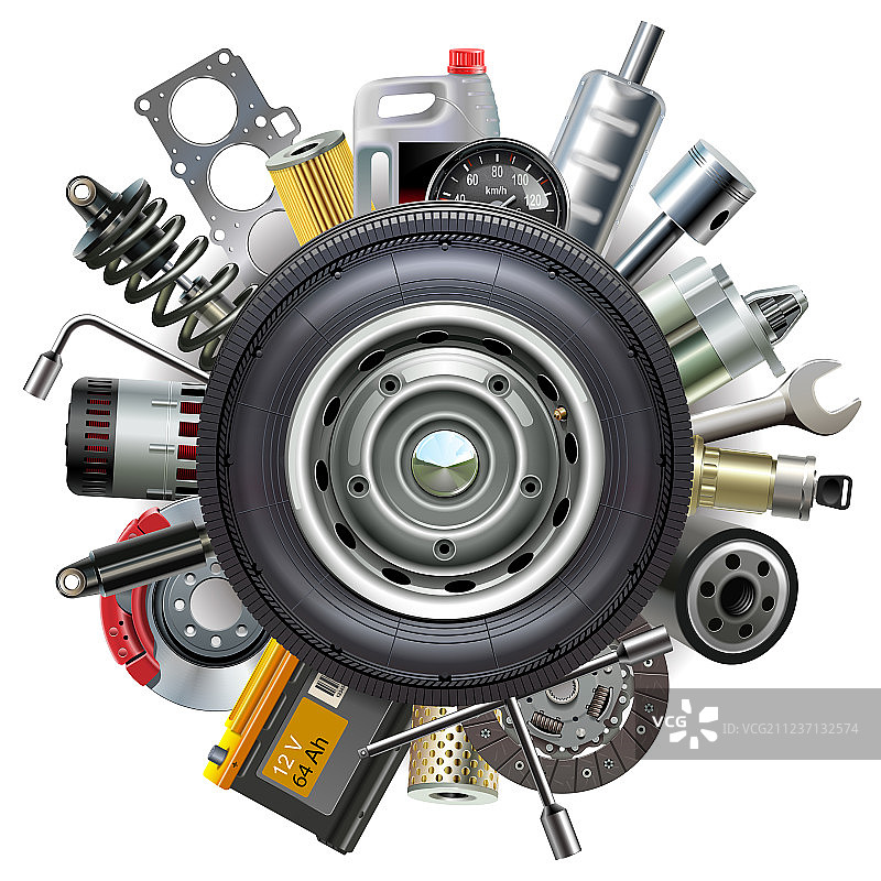 带有汽车备件的轮子图片素材