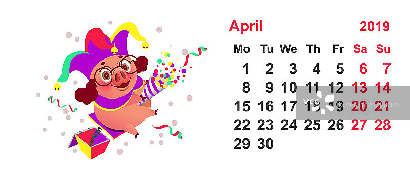小猪小丑2019年4月愚人节日历图片素材