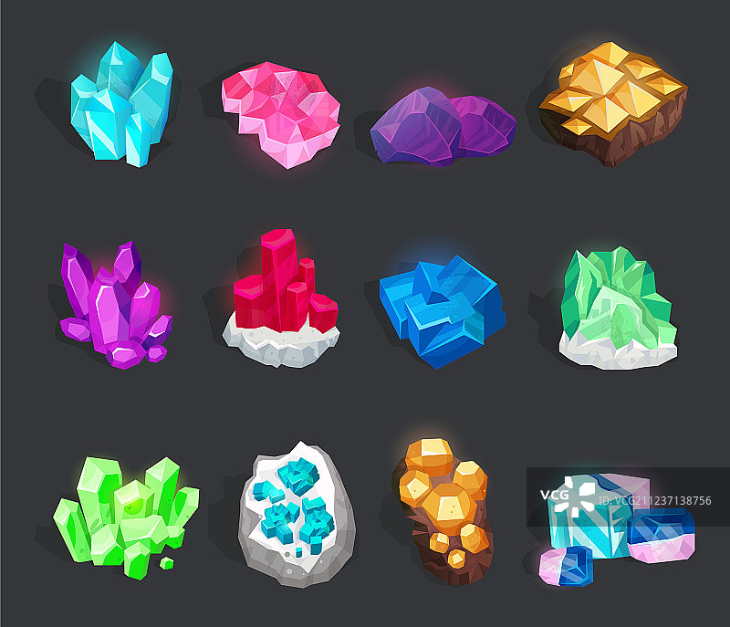 与背景隔离的晶体和矿物组合图片素材