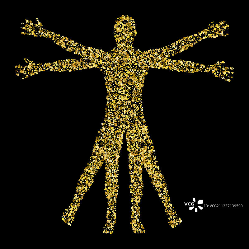 基于金色纸屑概念的维特鲁威人图片素材