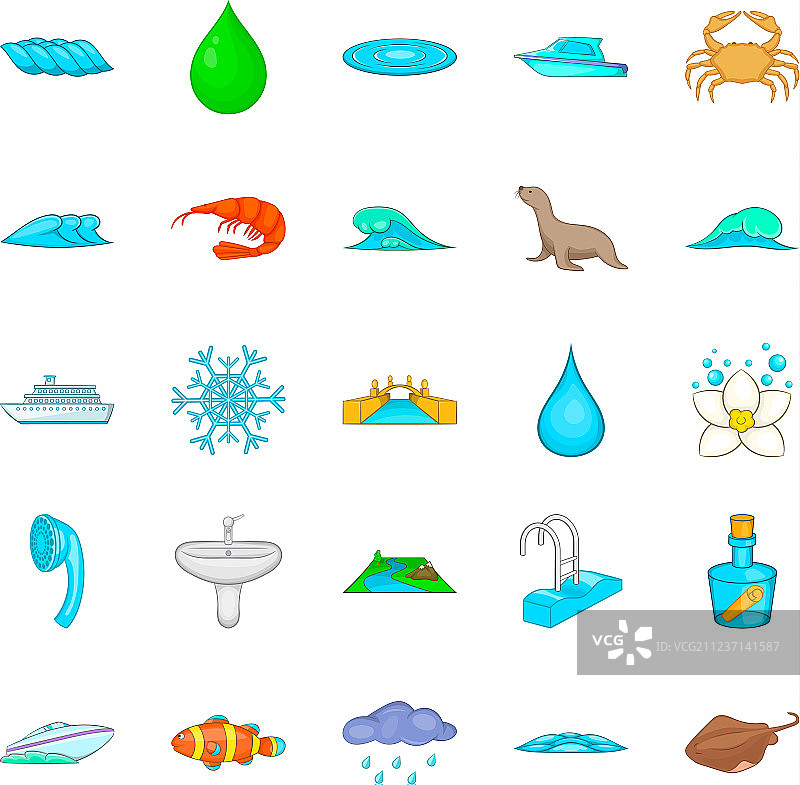 卡通风格的洗手池图标集图片素材