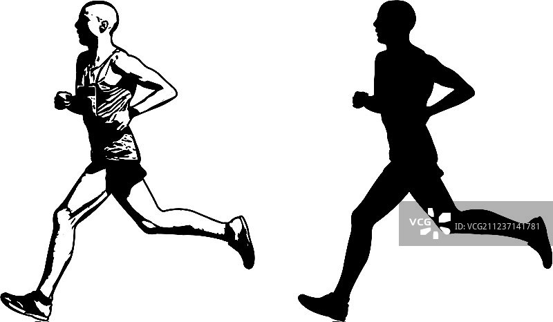 跑步者素描和轮廓图片素材