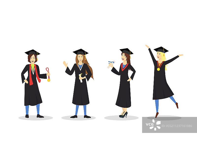快乐女学生毕业卡通图案图片素材