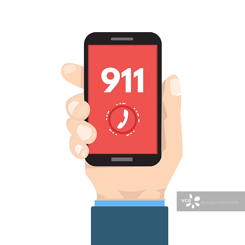 紧急呼叫911，手持电话图片素材
