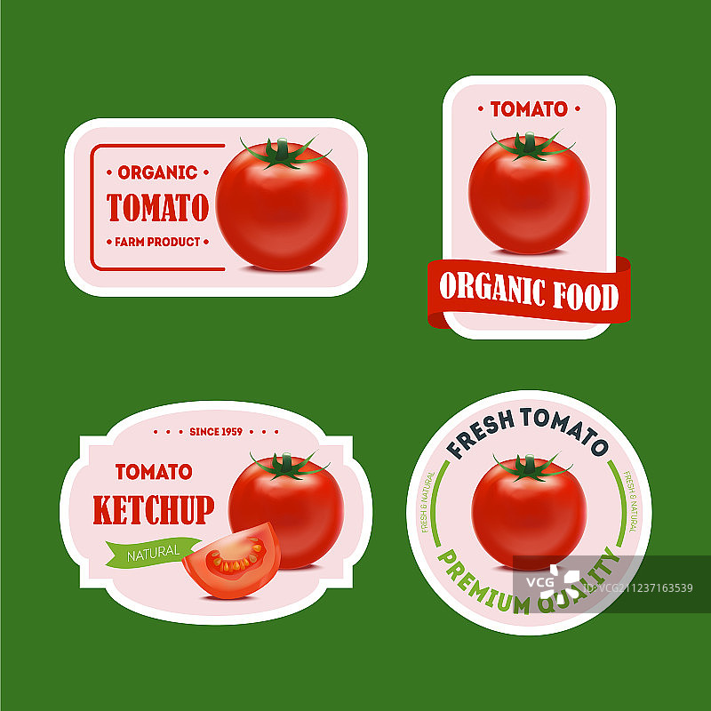 卡通番茄徽章或标签套装图片素材