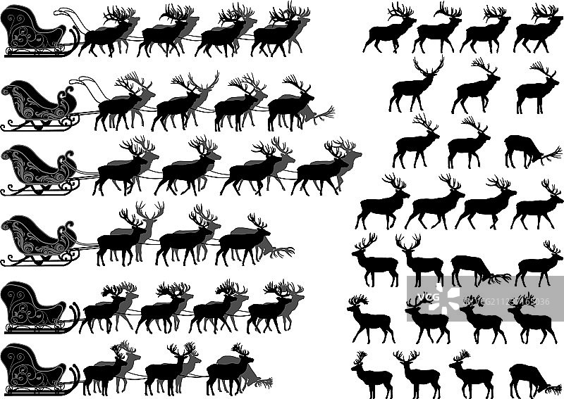 鹿拉雪橇剪影图片素材