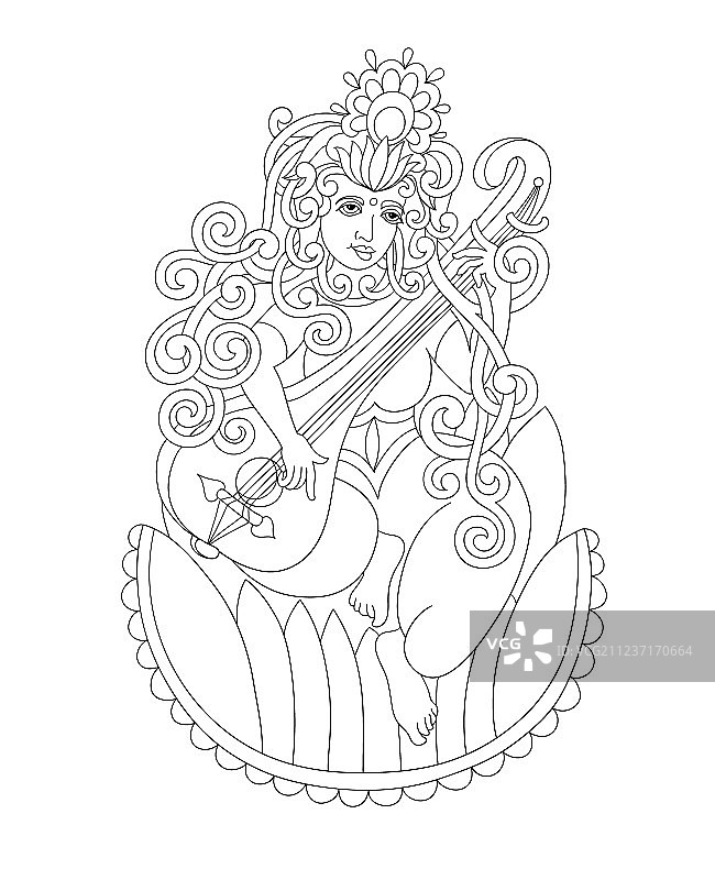 印度教女神的黑白素描图片素材