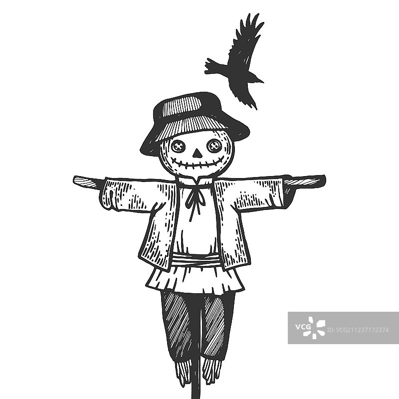 农场乡村稻草人雕刻图片素材