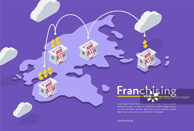 紫色背景上的特许经营连锁店图片素材