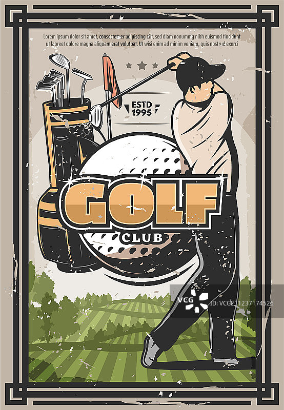 高尔夫球运动海报：高尔夫球手与球杆图片素材