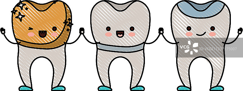 金色牙冠、种植体和修复牙齿图片素材