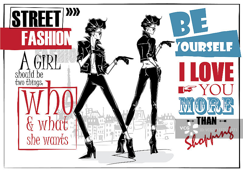 速写风格的两位时尚女性图片素材