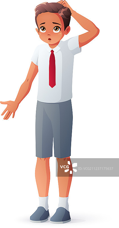 挠头的男孩图片素材