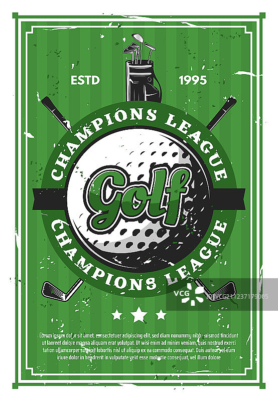 高尔夫球与球杆复古海报图片素材