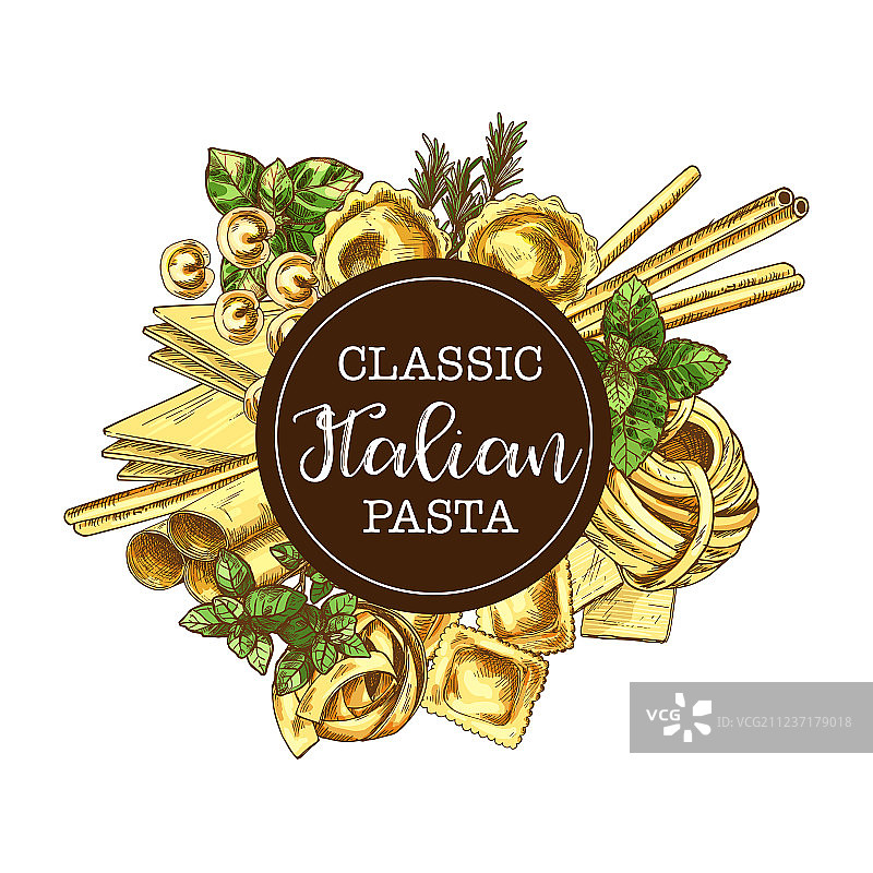 意大利面圆形标签草图图片素材
