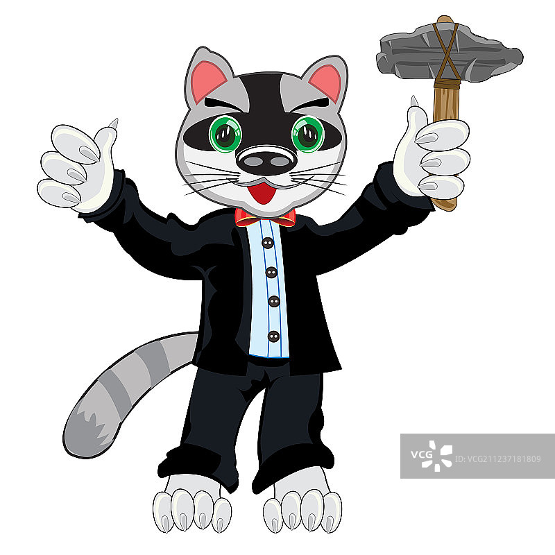 卡通动物：穿着时尚西装的浣熊图片素材