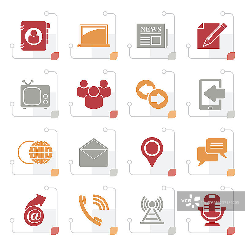 风格化的媒体和通信图标图片素材