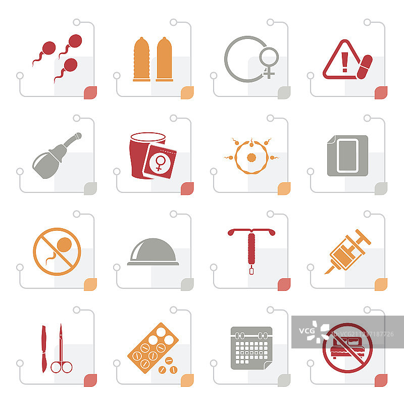 风格化的怀孕和避孕图标图片素材