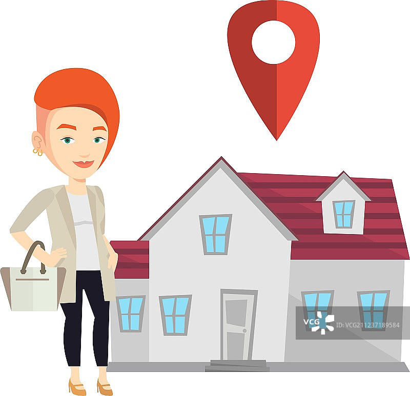 以带有地图指针的房屋为背景的房地产经纪人图片素材