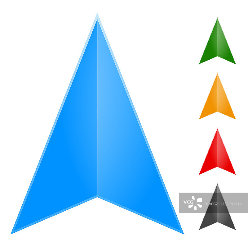 GPS箭头指针图标，5种颜色图片素材