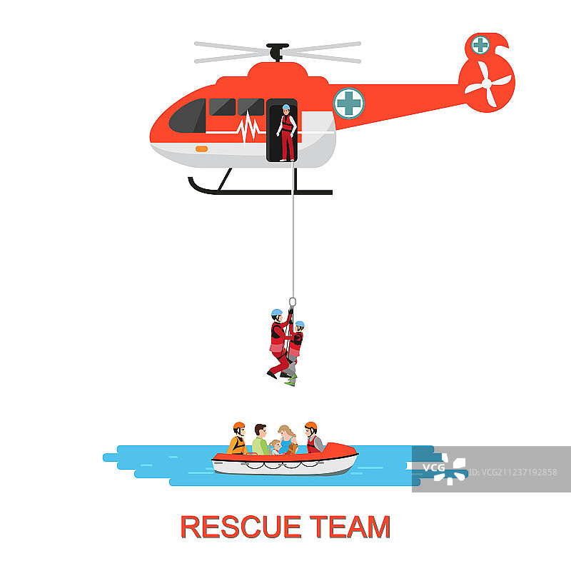 救援队与救援直升机和船只图片素材