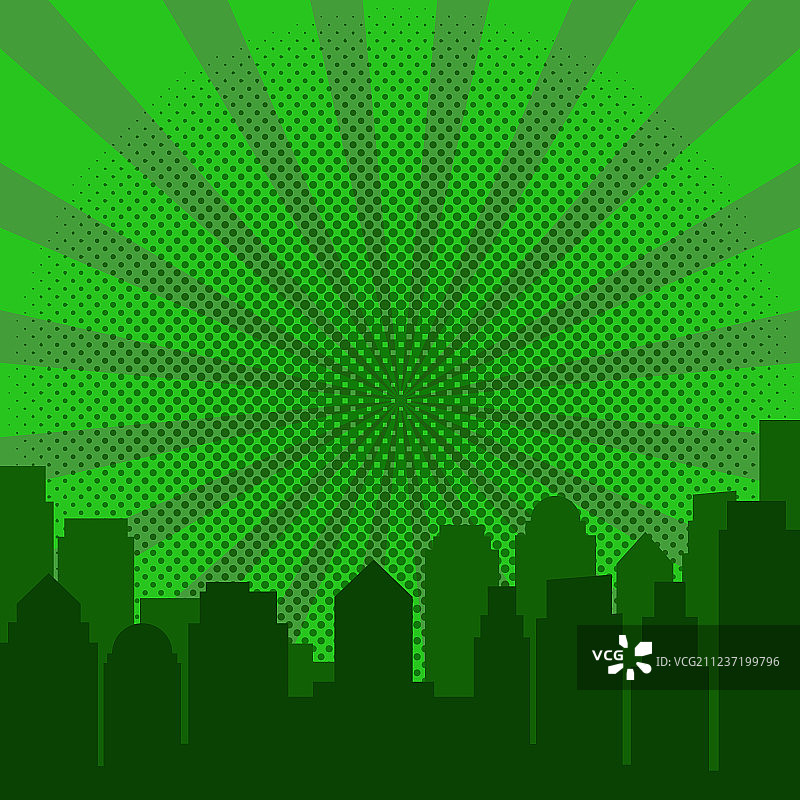 波普艺术风格的日出和现代城市剪影图片素材