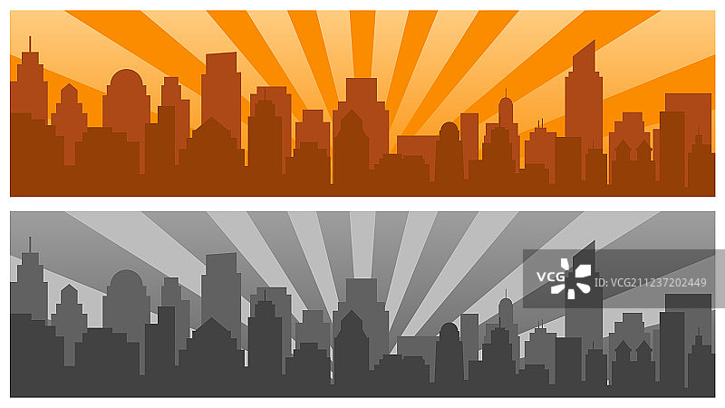 波普艺术风格的现代城市日出剪影图片素材