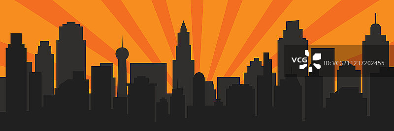 流行风格的日出和现代黑色剪影城市图片素材